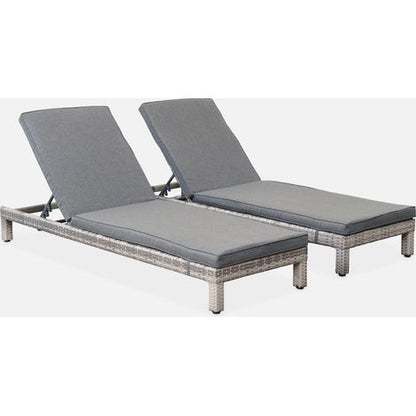Set de 2 Tumbonas de Ratán Sintético con Cojines | Tumbonas Lounge para Jardín y Piscina