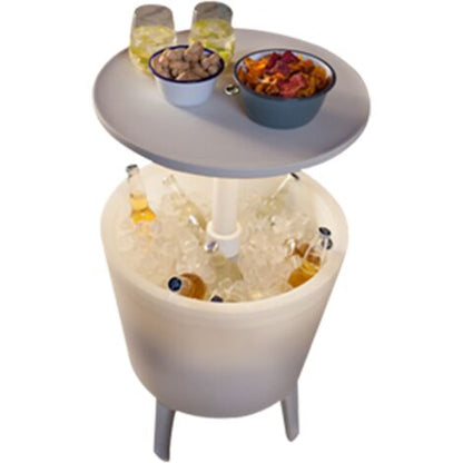 Mesa Nevera Multifuncional 39L con Iluminación LED  Mesa Auxiliar Refrigeradora para Terraza y Jardín