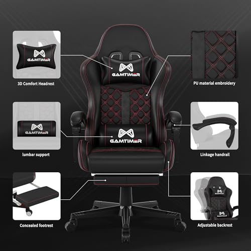 Gamtimer Silla para videojuegos, silla para adultos de 400 libras, silla de conputadora de respaldo alto con reposapiés y reposabrazos vinculados, silla de videojuegos de oficina con soporte lumbar