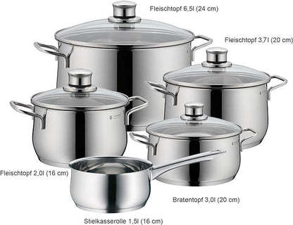 Batería de Cocina de 5 Piezas de Acero Inoxidable – Ollas Aptas para Inducción con Tapas de Cristal