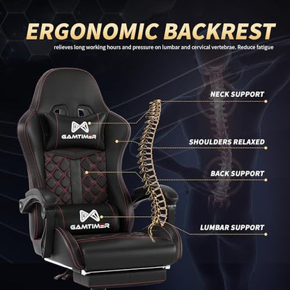 Gamtimer Silla para videojuegos, silla para adultos de 400 libras, silla de conputadora de respaldo alto con reposapiés y reposabrazos vinculados, silla de videojuegos de oficina con soporte lumbar