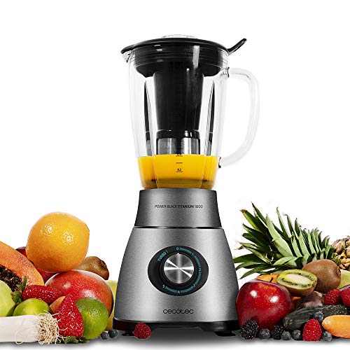 Cecotec Batidora de Vaso Power Black Titanium 2000MAX Mix Go. Potência Máxima de 2000W, Acabamentos em Acero Inoxidable, Cuchilla com Revestimento de Titanio Negro, Capacidade 1,5L