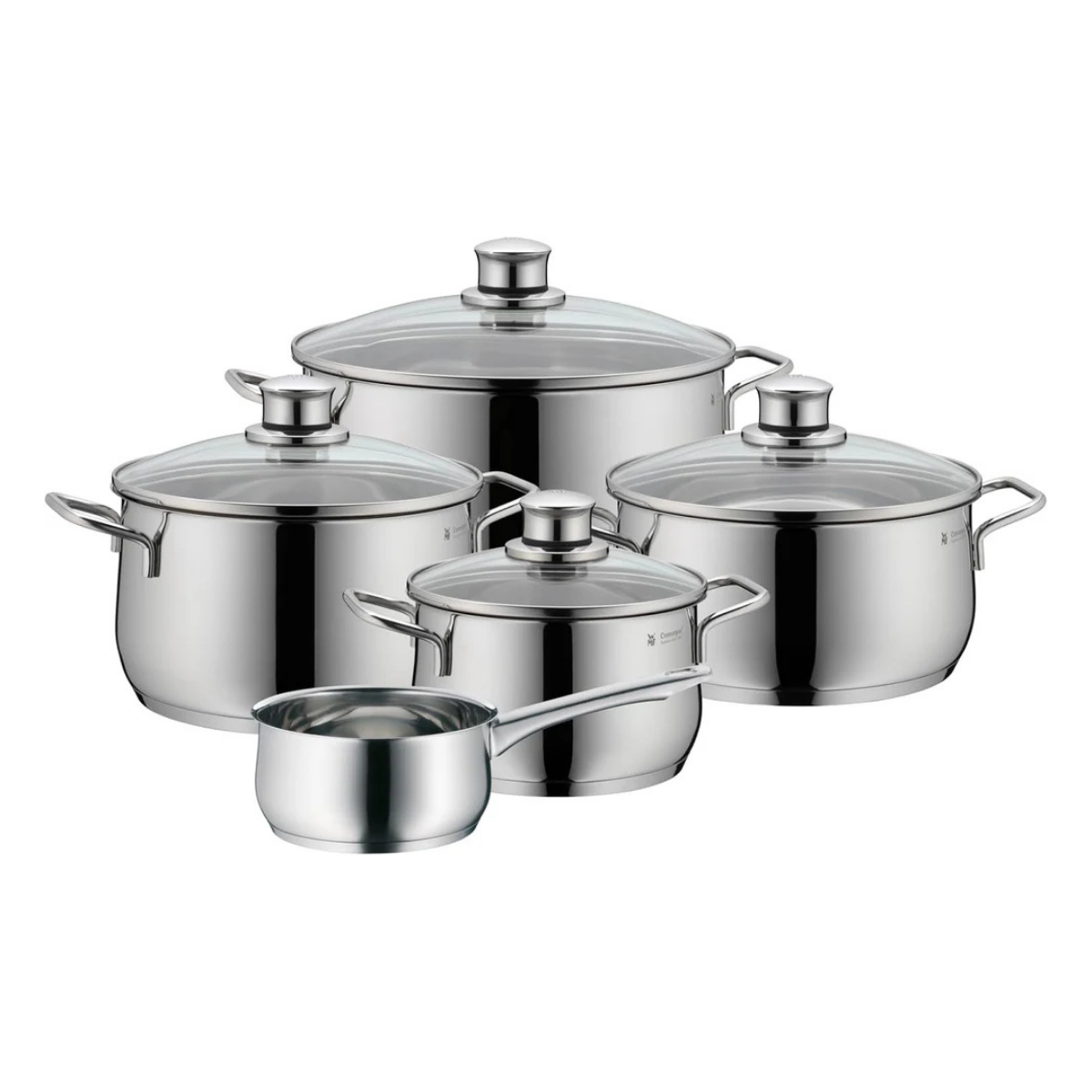 Batería de Cocina de 5 Piezas de Acero Inoxidable – Ollas Aptas para Inducción con Tapas de Cristal