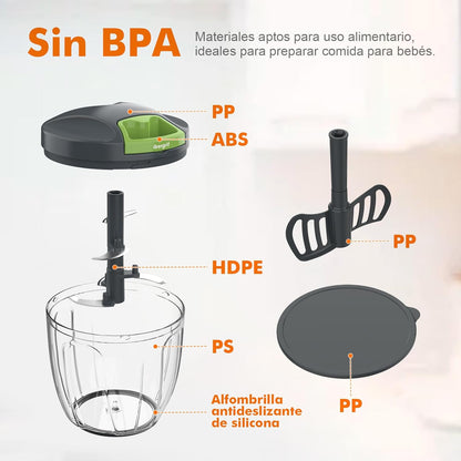 Picadora Manual de Alimentos Multifuncional – Cortador para Cebolla, Ajo y Verduras con Sistema de Tirador