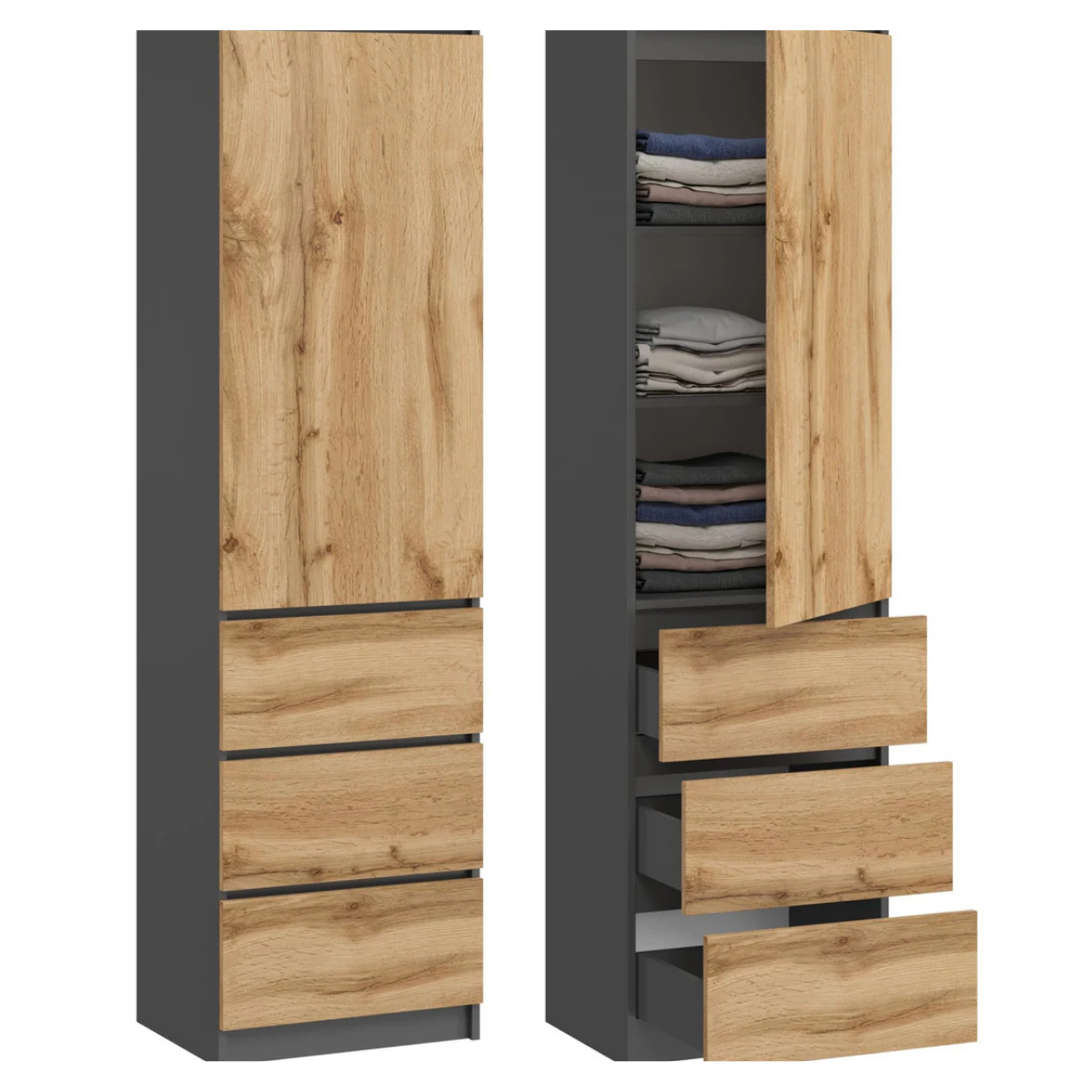 Armario Multiusos con 3 Cajones y 3 Compartimentos – Mueble Organizador para Hogar y Oficina 180,5 x 50 x 40 cm