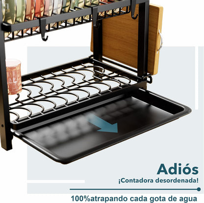 Escurridor de Platos – Organizador Grande con Bandeja de Goteo y Soporte para Cubiertos