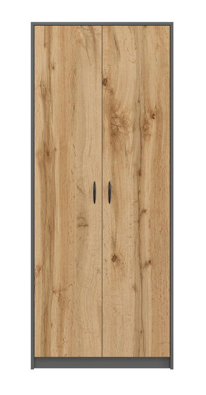 Armario multiusos con 2 portas e 8 conpartimentos, 180 x 74 x 35 cm, grafite/carvalho Wotan