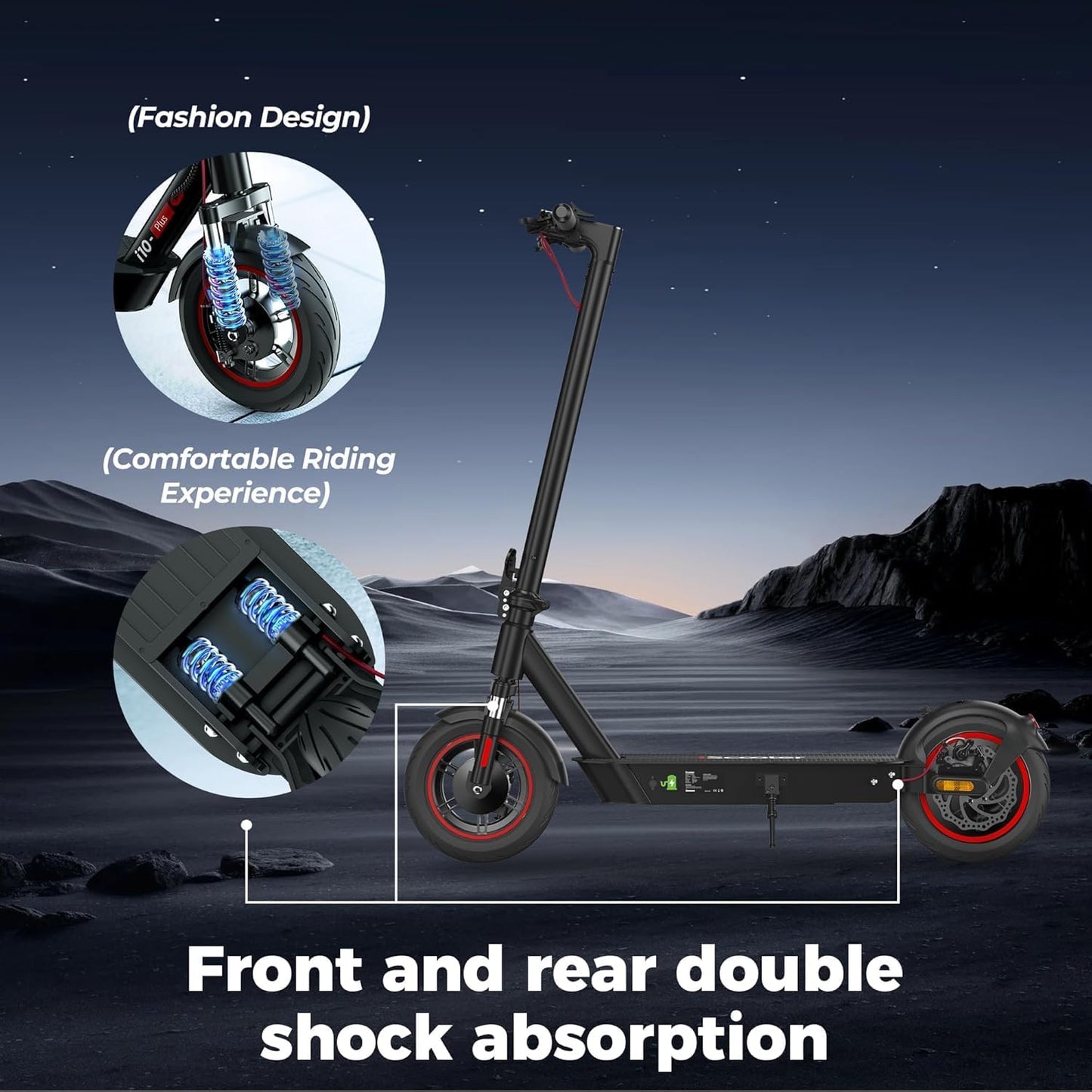 Patinete Eléctrico Plegable para Adultos – Autonomía 40–50 km, Ruedas 10”, Doble Suspensión y Control por App