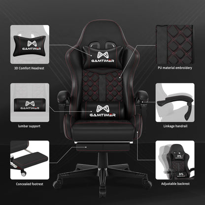 Gamtimer Silla para videojuegos, silla para adultos de 400 libras, silla de conputadora de respaldo alto con reposapiés y reposabrazos vinculados, silla de videojuegos de oficina con soporte lumbar