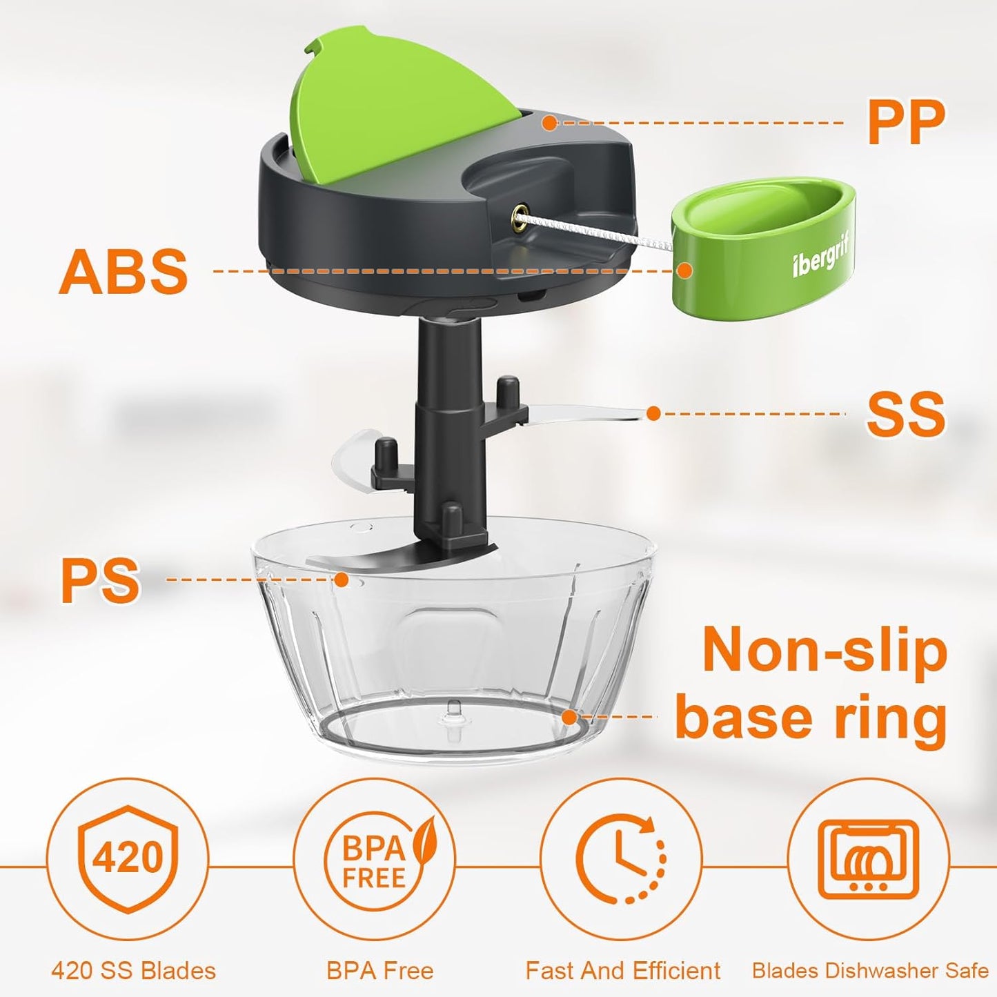 Picadora Manual de Alimentos Multifuncional – Cortador para Cebolla, Ajo y Verduras con Sistema de Tirador
