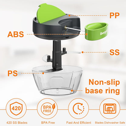 Picadora Manual de Alimentos Multifuncional – Cortador para Cebolla, Ajo y Verduras con Sistema de Tirador