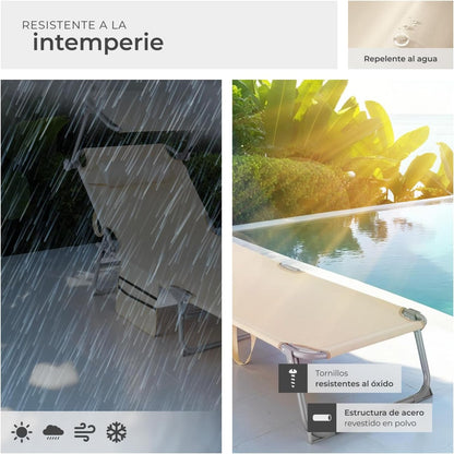 Tumbona Plegable de Jardín de Acero – Reclinable 6 Posiciones con Parasol, Reposacabezas y Bolsillo Lateral