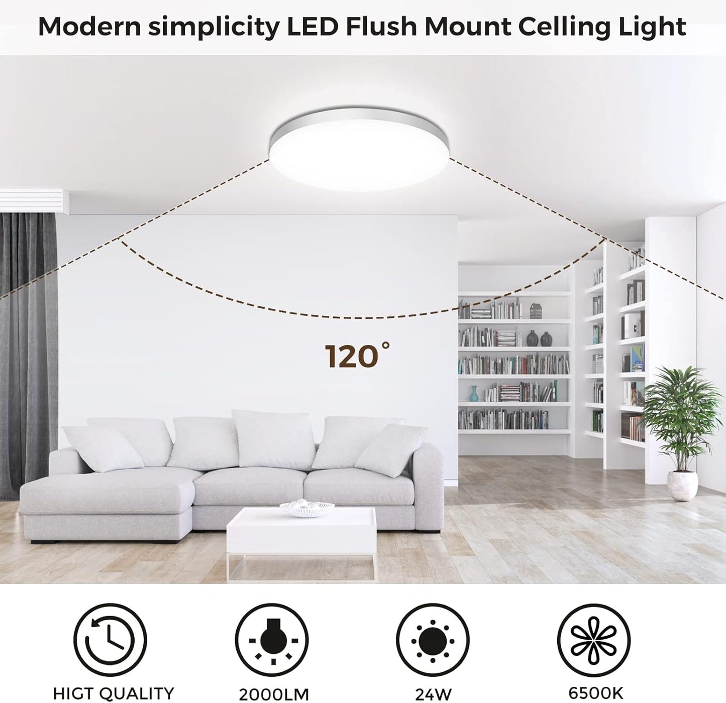 Plafón LED de Techo 24W – 2000LM, IP44, Luz Moderna para Dormitorio, Cocina y Baño