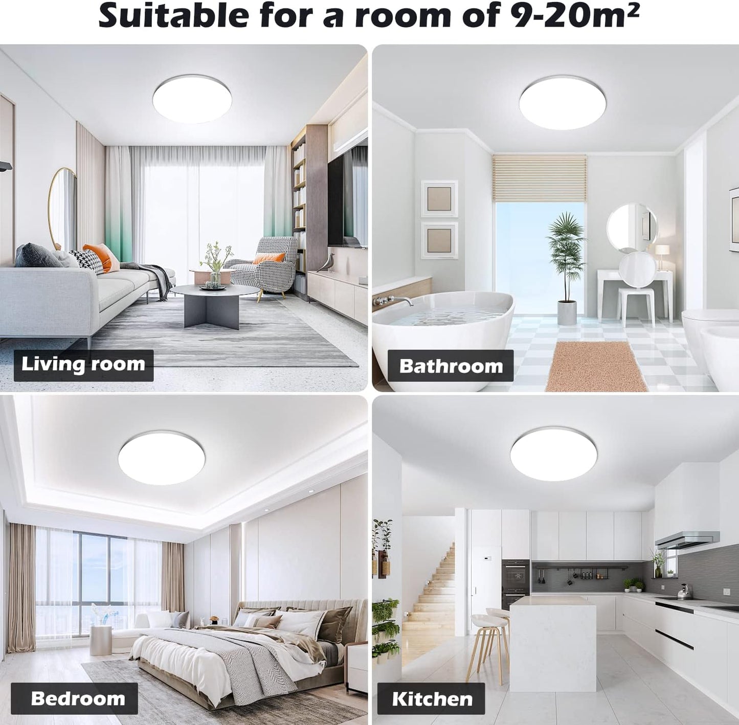 Plafón LED de Techo 24W – 2000LM, IP44, Luz Moderna para Dormitorio, Cocina y Baño