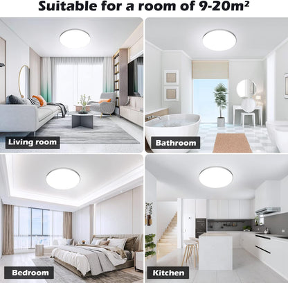 Plafón LED de Techo 24W – 2000LM, IP44, Luz Moderna para Dormitorio, Cocina y Baño