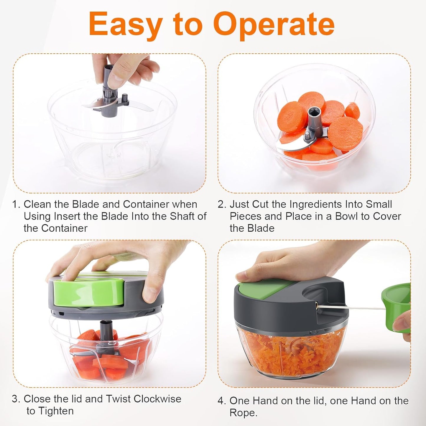Picadora Manual de Alimentos Multifuncional – Cortador para Cebolla, Ajo y Verduras con Sistema de Tirador