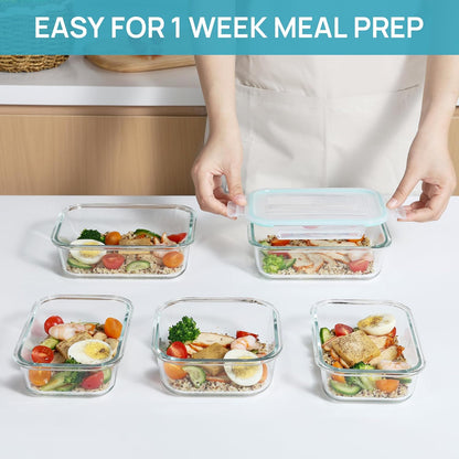 Set de Recipientes de Cristal Herméticos para Alimentos – Envases Reutilizables con Tapas, Aptos para Microondas y Lavavajillas (15 paquetes)