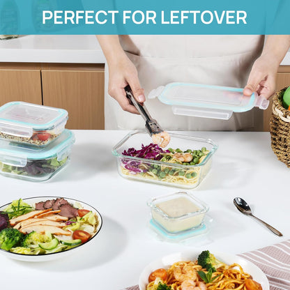 Set de Recipientes de Cristal Herméticos para Alimentos – Envases Reutilizables con Tapas, Aptos para Microondas y Lavavajillas (15 paquetes)