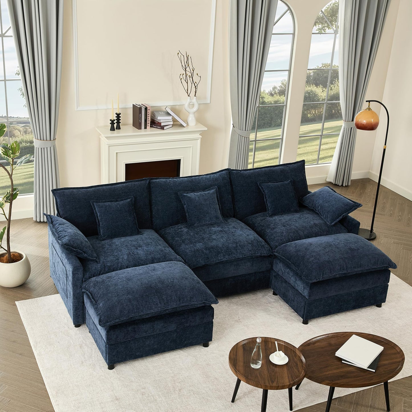 108" U-Shaped Modular Sofá, 3-Seater Sectional Couch, Cloud Couch with Movable Ottoman, Deep Seat Sofás for Living Room (Soft Pink, 108" - U Shape)