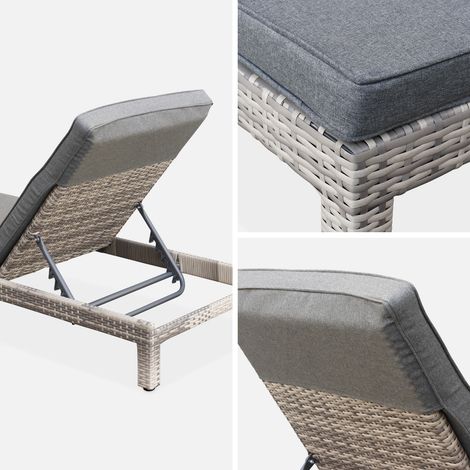 Set de 2 Tumbonas de Ratán Sintético con Cojines | Tumbonas Lounge para Jardín y Piscina