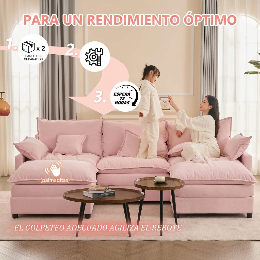 Sofá Modular en U de 3 Plazas con Puff – Diseño Moderno, Asientos Profundos y Máximo Confort