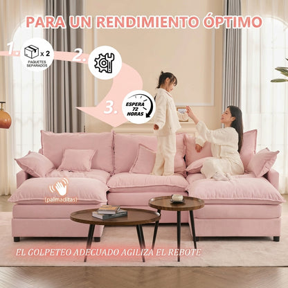 Sofá Modular en U de 3 Plazas con Puff – Diseño Moderno, Asientos Profundos y Máximo Confort