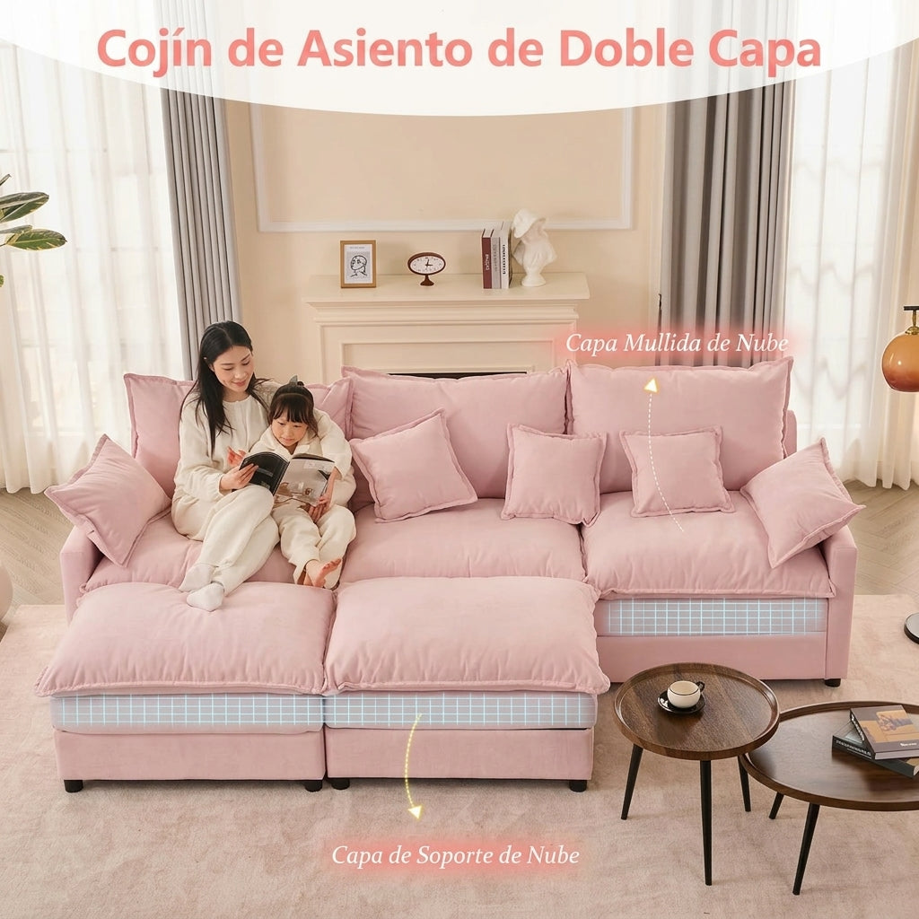 Sofá Modular en U de 3 Plazas con Puff – Diseño Moderno, Asientos Profundos y Máximo Confort